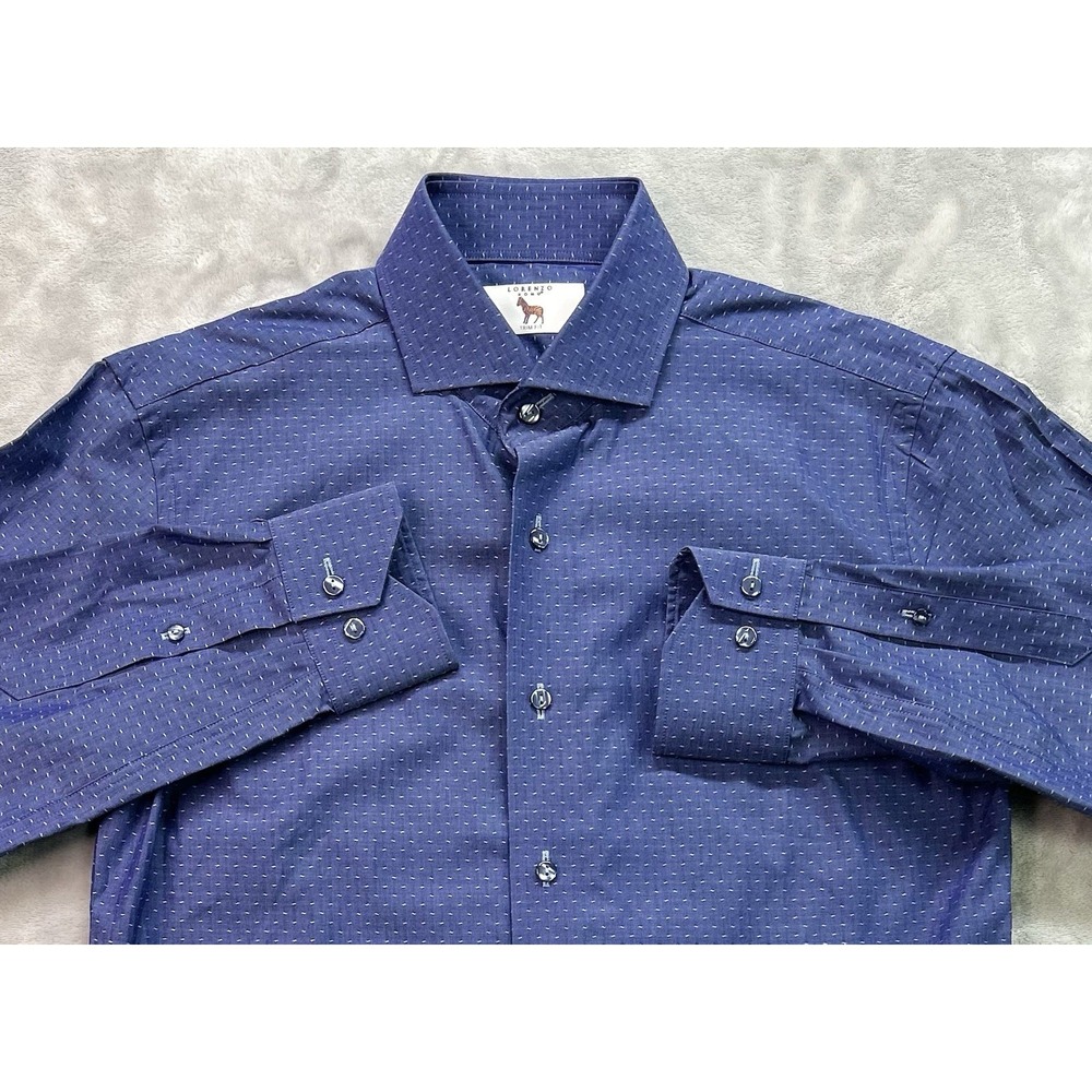Lorenzo Uomo Mens Trim Fit Blue White Micro Dobby Dress Shirt 15, 32/33 Office